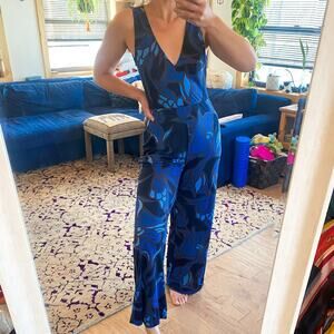 H&M blue and black sleeveless wide leg jumpsuit